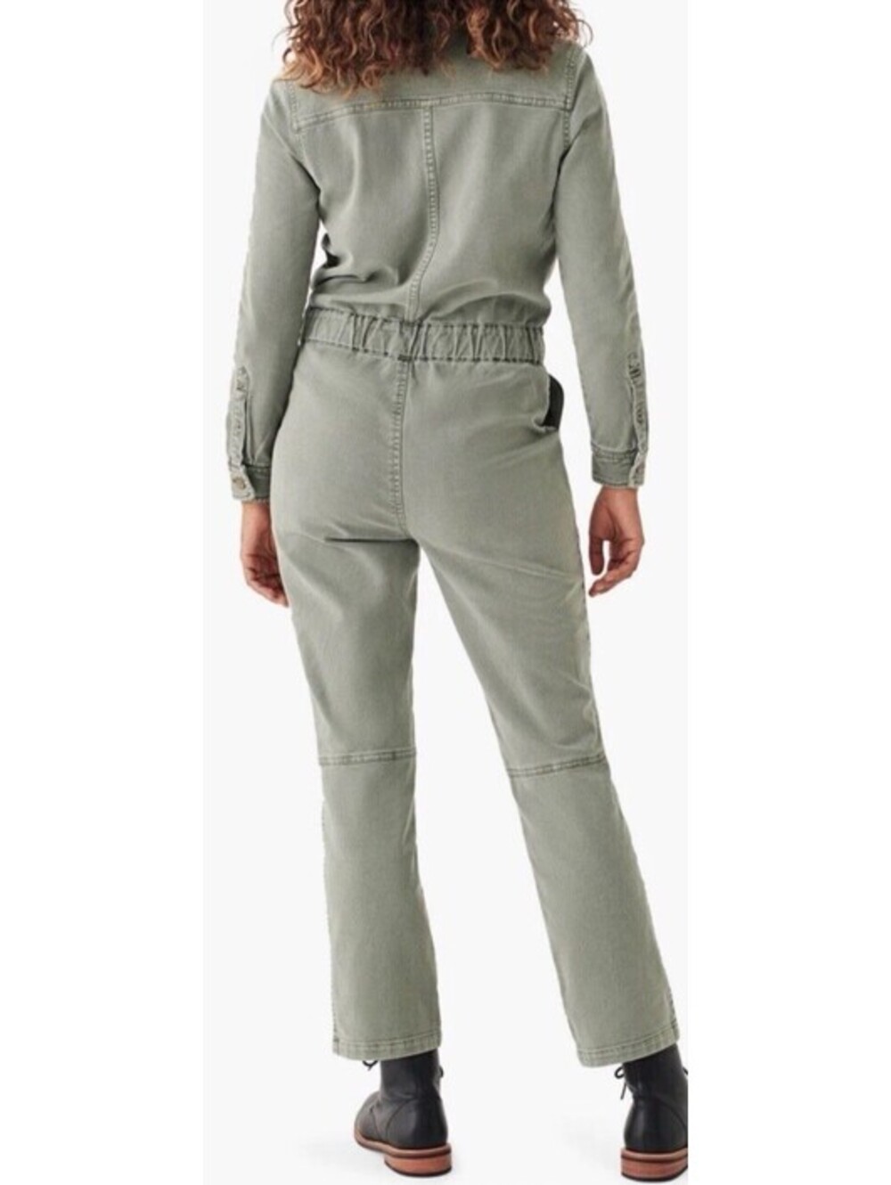 Faherty Olive Green Overland Denim Utility Jumpsuit Org Cotton Size M Aviator - Picture 3 of 12
